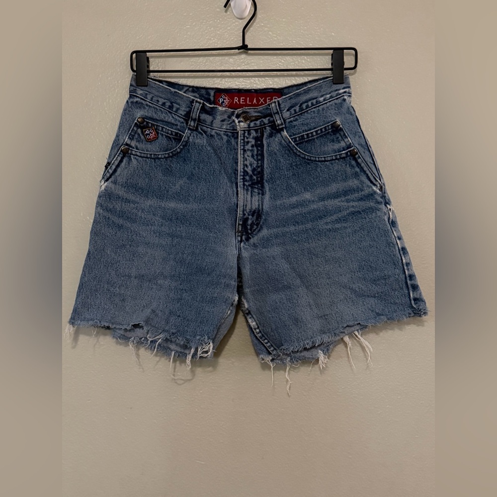 VTG 90s Posted No Trespassing Denim Shorts Thrashed High Waisted 28”
